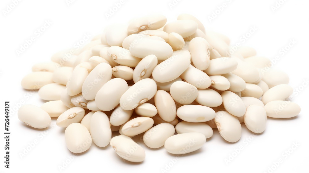 A pile of white beans on the white background