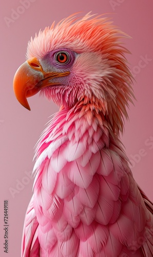 close up profile portrait of a beautiful pink macaw. Generative AI © Miss V
