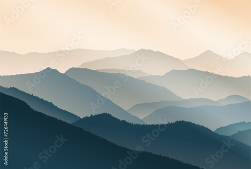 1438_Vector illustration of beautiful mountain landscape in fog