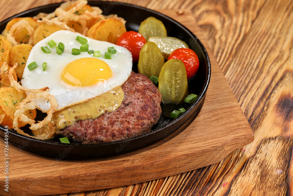 baked potatoes with cultet and fried egg