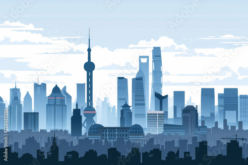 China city skyline seamless flat vector image.