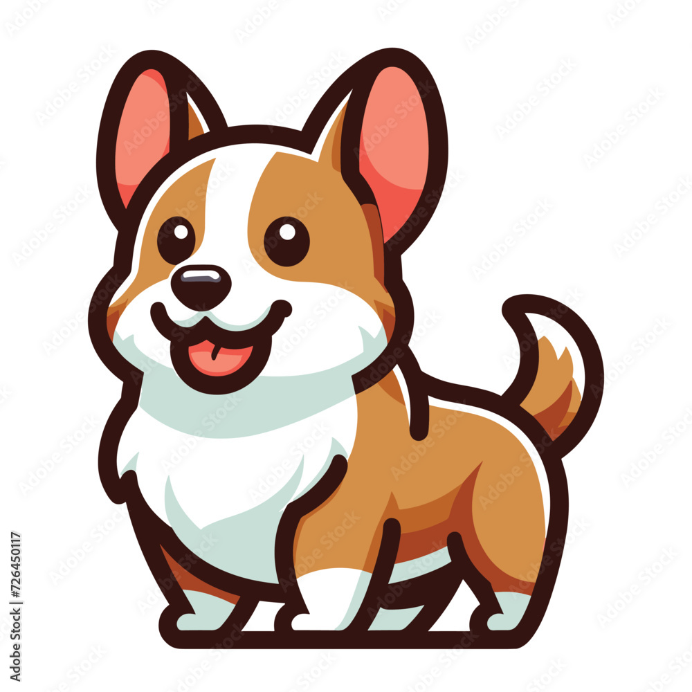 Cute adorable corgi dog cartoon character vector illustration, funny pet animal corgi puppy flat design mascot template isolated on white background Cute adorable corgi dog cartoon character vector illustration, funny pet animal corgi puppy flat design mascot template isolated on white background