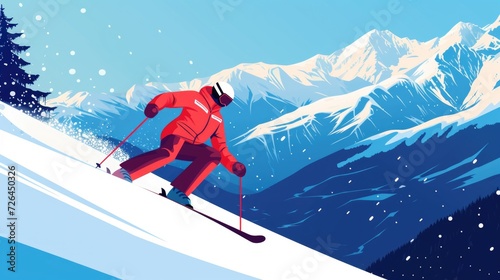 A man riding skis down a snow-covered slope. Ideal for winter sports or outdoor activities