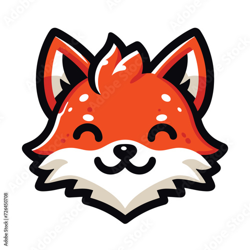 Cute adorable fox head face cartoon character vector illustration, funny wolf foxy flat design template isolated on white background