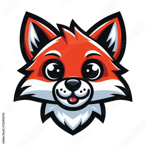 Cute adorable fox head face cartoon character vector illustration, funny wolf foxy flat design template isolated on white background