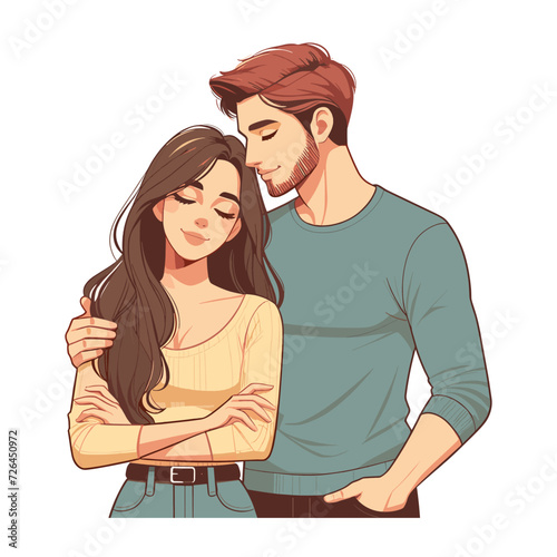 Romantic couple lovers vector illustration, Happy young male female couple together, wife and husband loving relationships. Flat design illustration isolated on white background