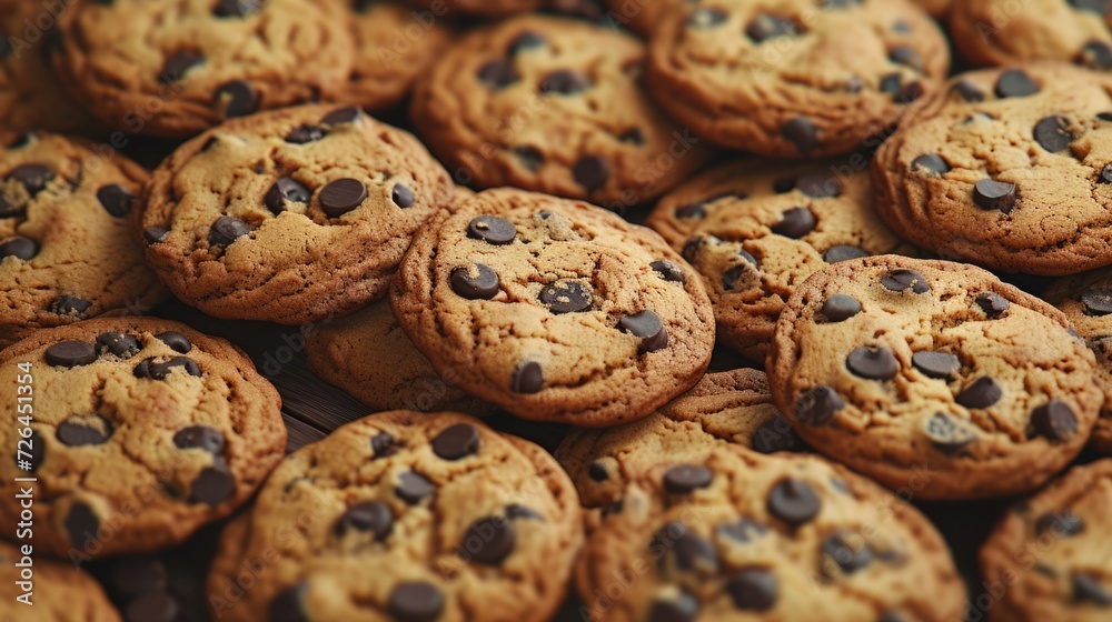 Background with freshly baked tasty chocolate chip cookies, food pattern Background with freshly baked tasty chocolate chip cookies, food pattern