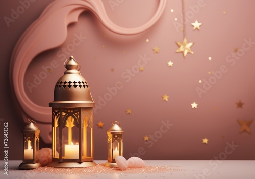 Ramadan kareem arabic golden banner design template. golden arabic ramadan banner with crescent moon