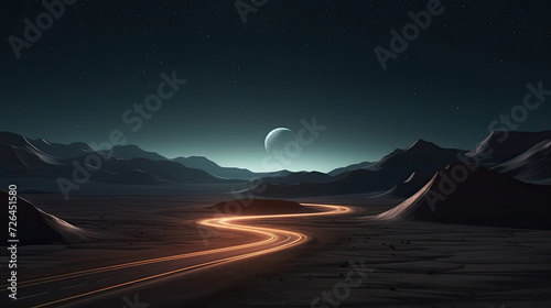 Moonlit Night on Winding Desert Roads - Generative AI