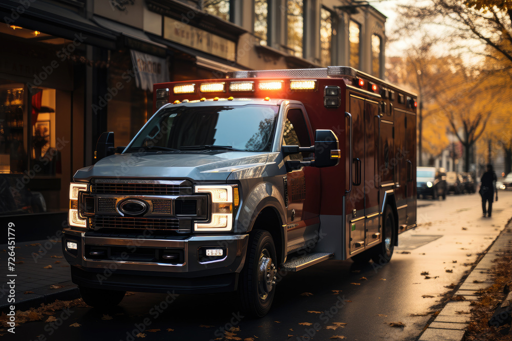 Obraz premium Ambulance on the street on the morning.