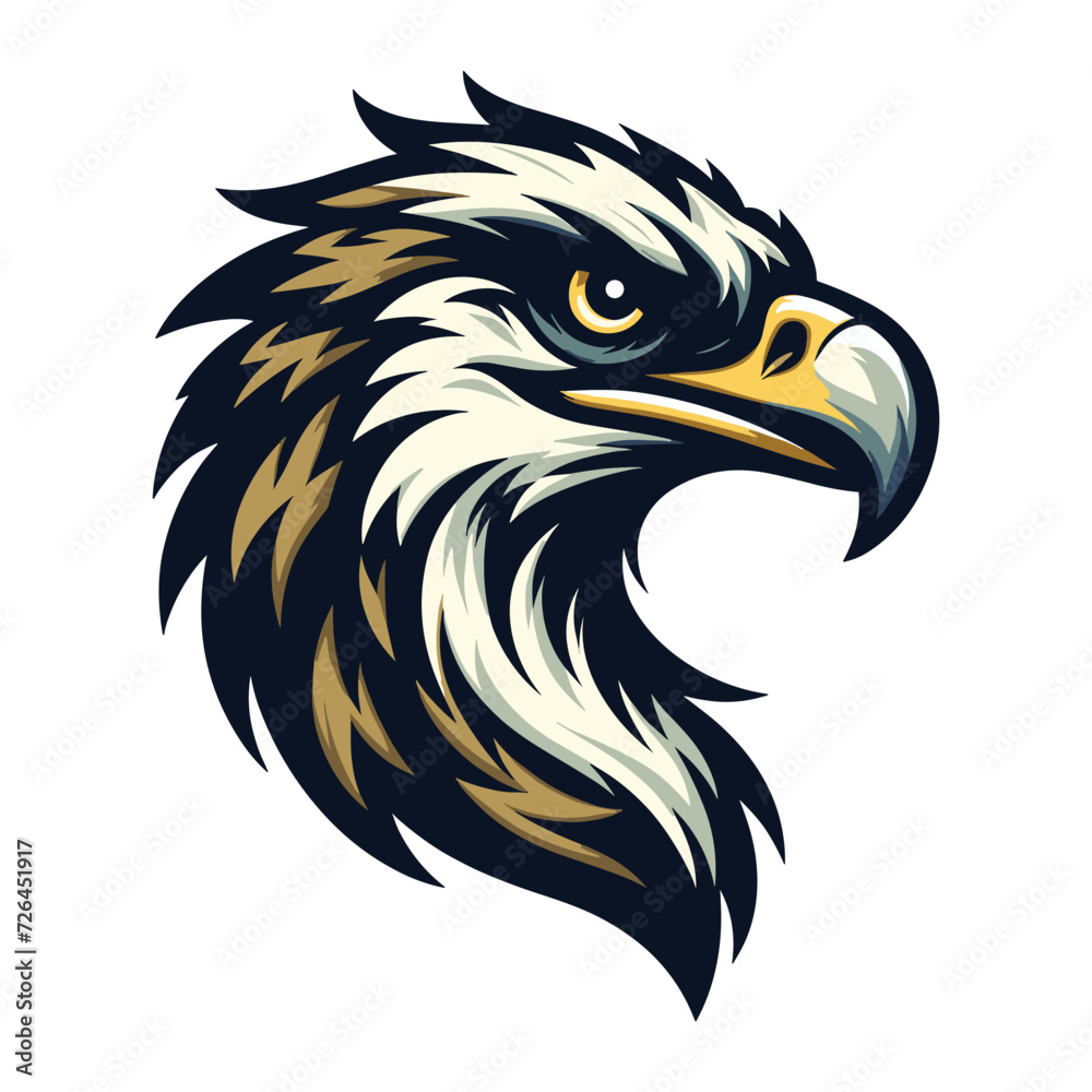 Wild animal bird of prey head face, raptor bird vector design illustration, hawk eagle falcon logo flat design template isolated on white background Wild animal bird of prey head face, raptor bird vector design illustration, hawk eagle falcon logo flat design template isolated on white background