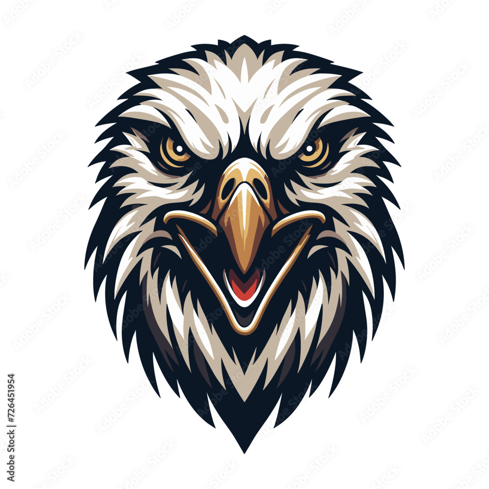 Wild animal bird of prey head face, raptor bird vector design illustration, hawk eagle falcon logo flat design template isolated on white background