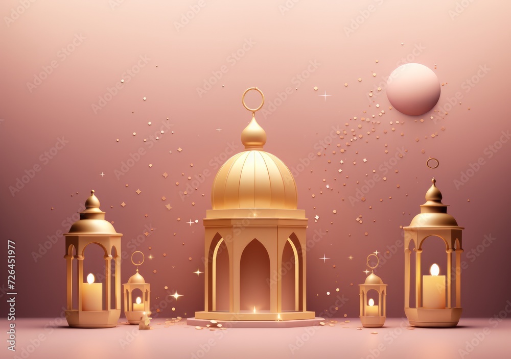 Ramadan kareem arabic golden banner design template. golden arabic ramadan banner with crescent moon