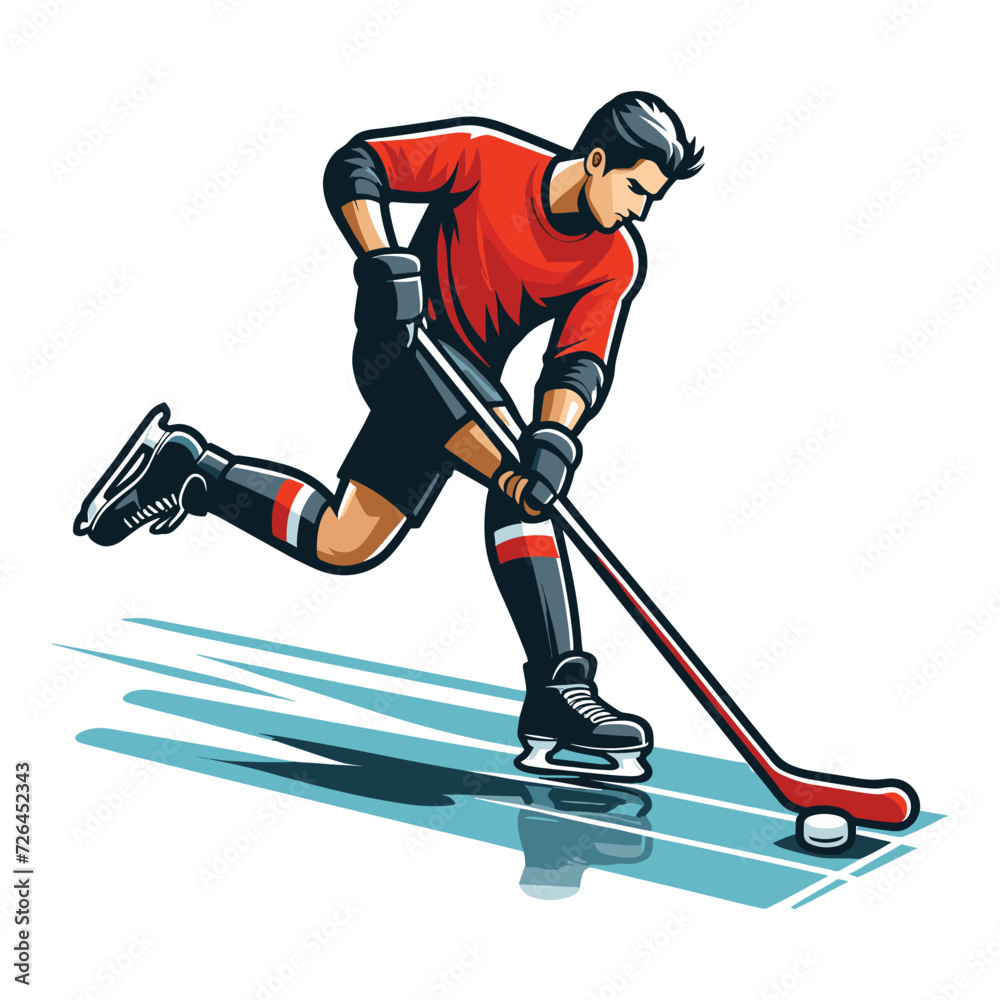 Fototapeta premium Ice hockey player sportsman vector illustration, winter sport activity, hockey male player design template isolated on white background