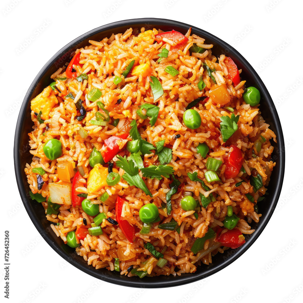 Vegan fried rice, Top view. Isolated on Transparent background Vegan fried rice, Top view. Isolated on Transparent background