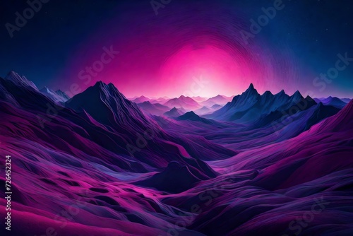 A surreal  gradient world with colors shifting from magenta to deep navy blue.