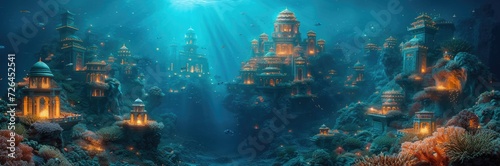 Underwater city with bio-luminescent structures