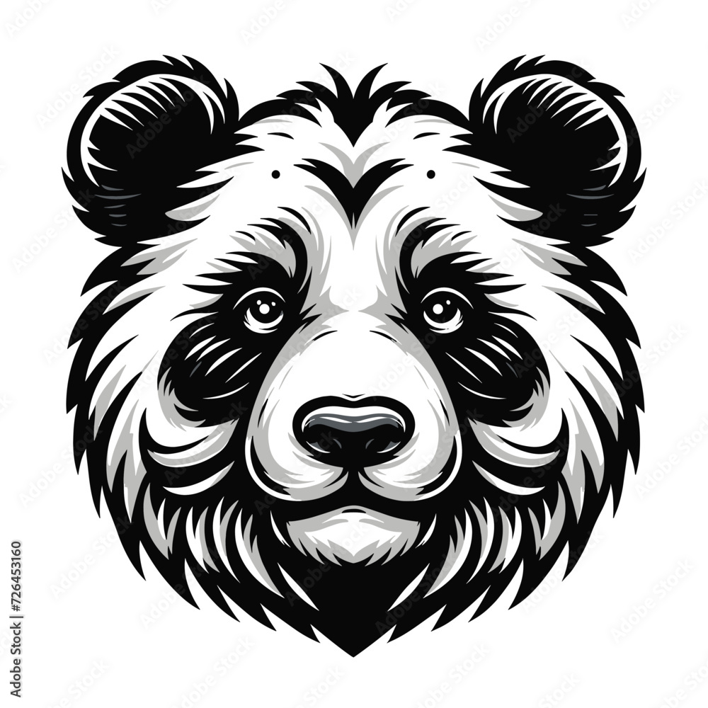 Fototapeta premium Cute adorable panda head face cartoon character vector illustration, funny Asian Chinese animal baby panda flat design mascot template isolated on white background