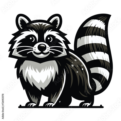 Cute adorable raccoon cartoon character vector illustration, funny racoon flat design template isolated on white background