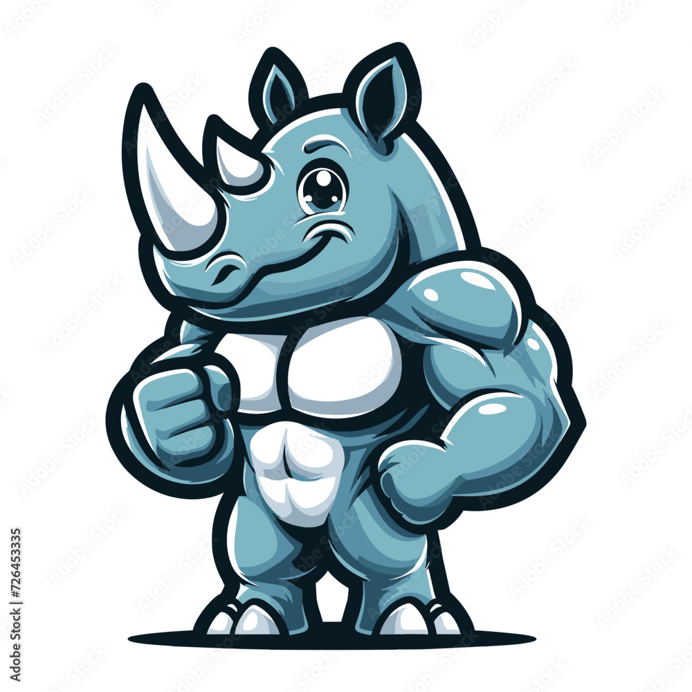 Fototapeta premium Strong athletic muscle body rhinoceros wild animal mascot design vector illustration, logo template isolated on white background