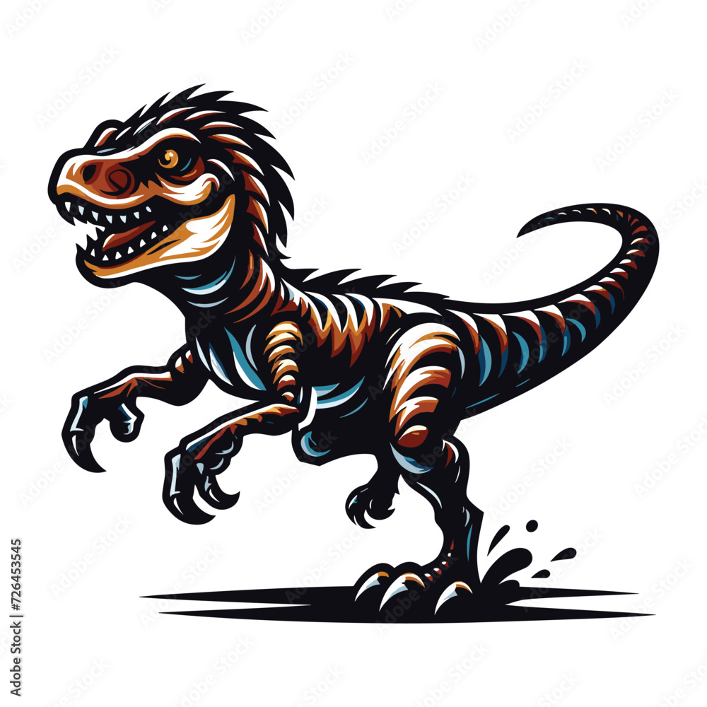 Wild beast animal raptor dinosaur vector design illustration, prehistoric dino flat design template isolated on white background Wild beast animal raptor dinosaur vector design illustration, prehistoric dino flat design template isolated on white background