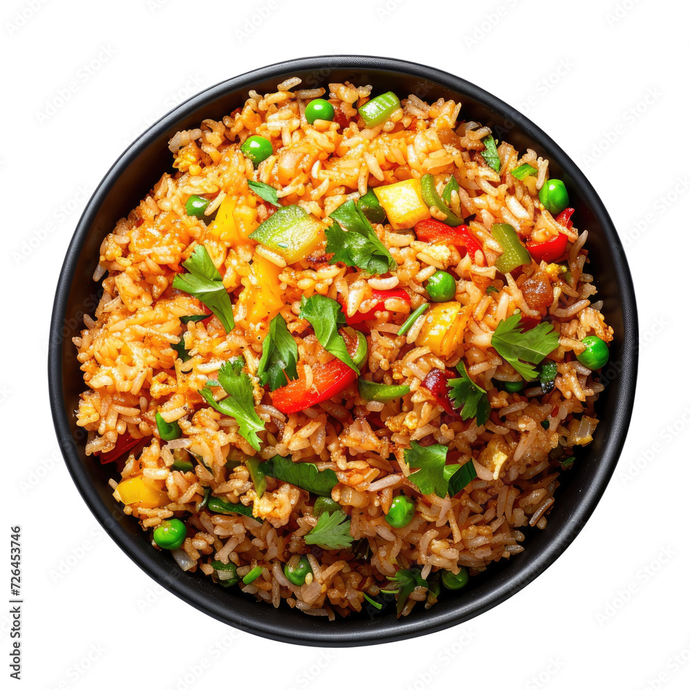 Vegan fried rice, Top view. Isolated on Transparent background Vegan fried rice, Top view. Isolated on Transparent background