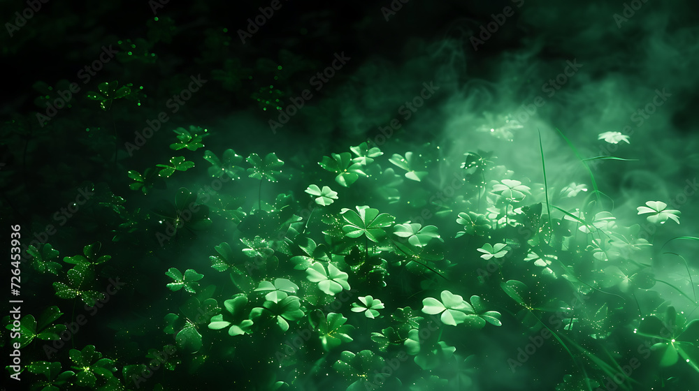 green shamrocks moving as a dark background