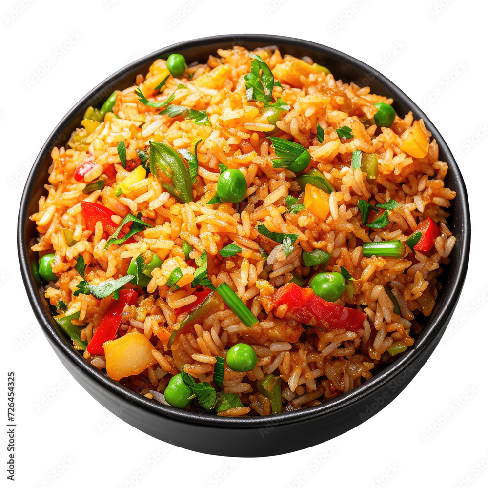 Vegan fried rice, Top view. Isolated on Transparent background Vegan fried rice, Top view. Isolated on Transparent background
