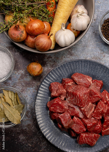 Diced and prepared beef for cooking