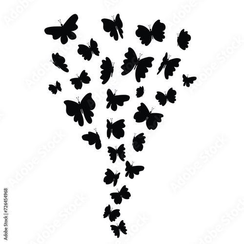 Butterflies. Flock of silhouette black butterflies on white background. isolated on a white. Vector illustration. esp included