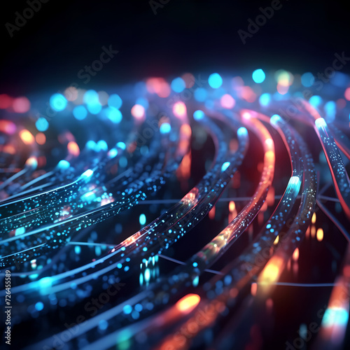 Glowing data cables transferring information background