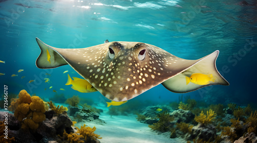 Close view of a beautiful stingray swimming,, A fish that is called the fish of the sea