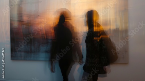 Motion blur of people walking in the museum