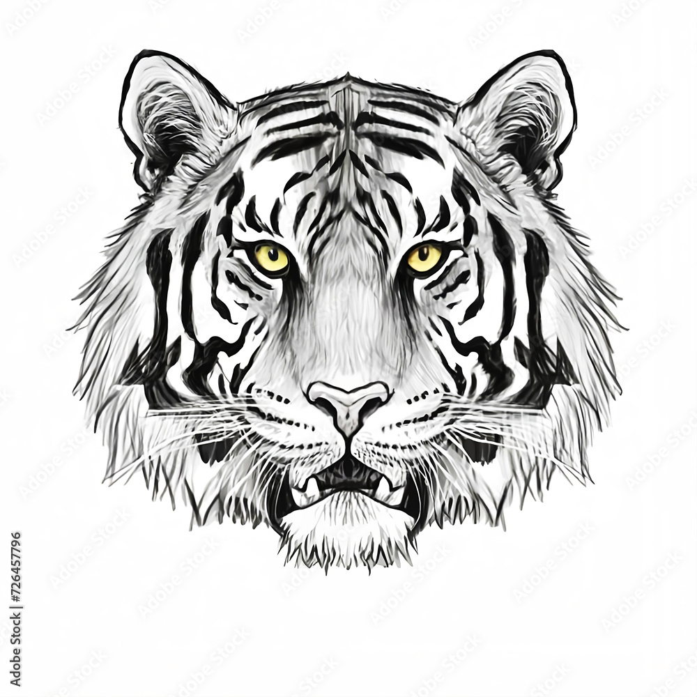 Tiger. Roaring angry tiger. Tiger head. Mascot. tiger illustration roaring head black white. generative Ai