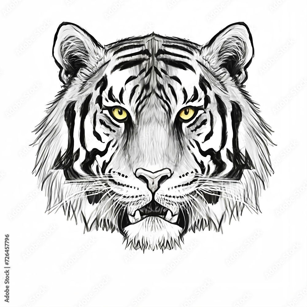 Tiger. Roaring angry tiger. Tiger head. Mascot. tiger illustration roaring head black white. generative Ai Tiger. Roaring angry tiger. Tiger head. Mascot. tiger illustration roaring head black white. generative Ai