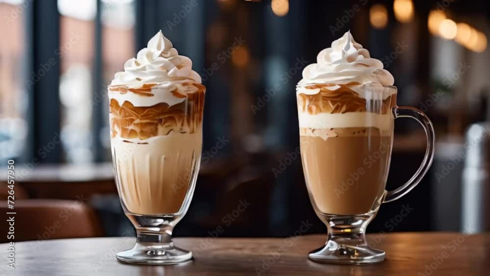 Coffee layers with cream in coffee on the table Coffee layers with cream in coffee on the table