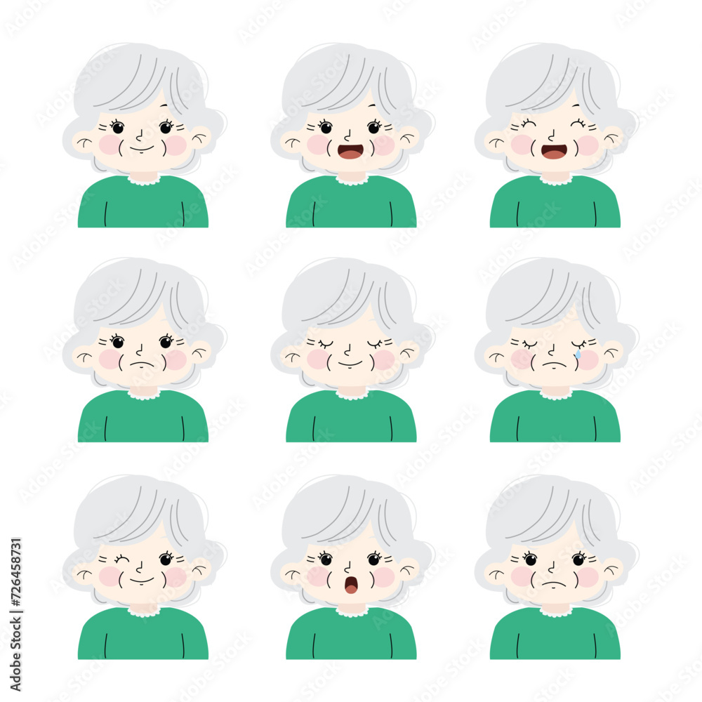 set of cartoon grandma face expression illustration set of cartoon grandma face expression illustration