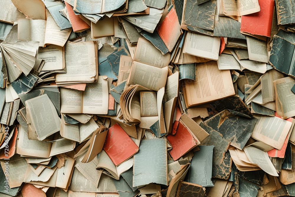 Deconstructed Book Pages from a book torn and scattered, showcasing the ...