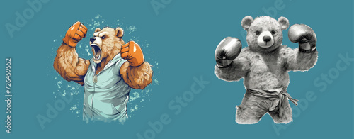 .Bear Boxers Showdown: Colorful Illustration of Two Bears in Boxing Stance, Ready for a Duel