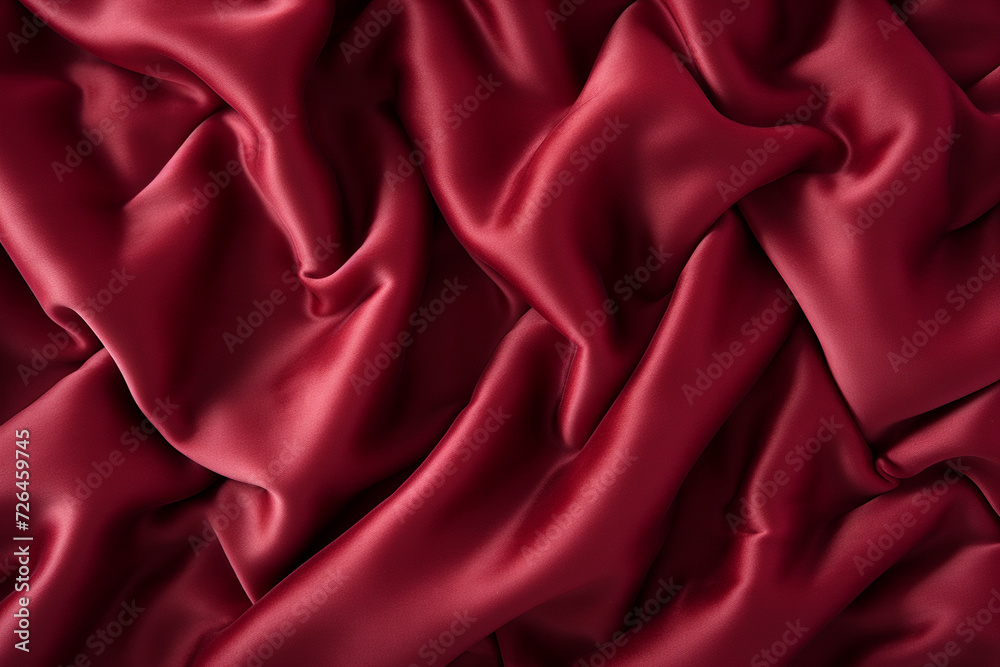 Closeup of rippled burgundy silk fabric as background texture Closeup of rippled burgundy silk fabric as background texture