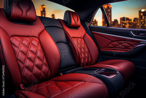 Modern Luxury Car Interior. red leather seats. Car detailing.