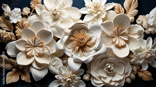 White and gold 3d flowers  UHD wallpaper