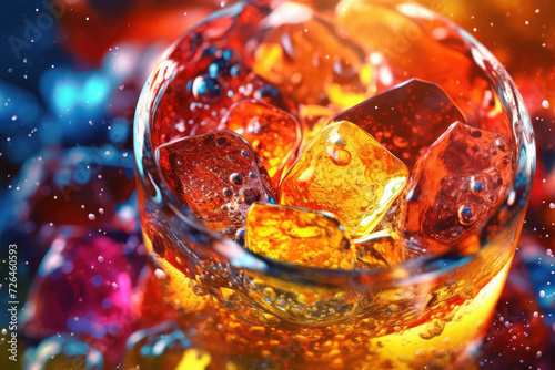 Close-up of a Glass of Festive Beverage with Ice Cubes - Generative AI