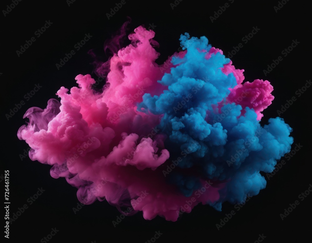 an abstract blue and pink ink shot in photoshop, in the style of smokey background, colorful biomorphic forms