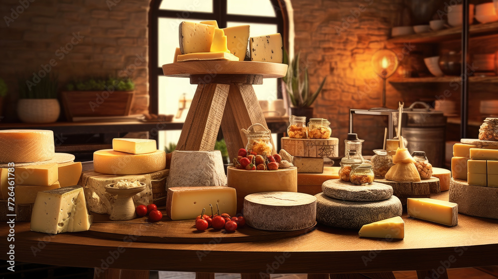 Delicious Cheese Selection with Fresh Fruits - Generative AI Delicious Cheese Selection with Fresh Fruits - Generative AI