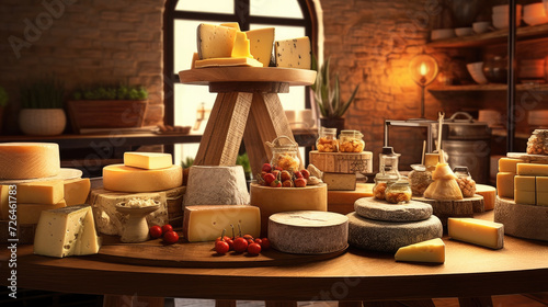 Delicious Cheese Selection with Fresh Fruits - Generative AI