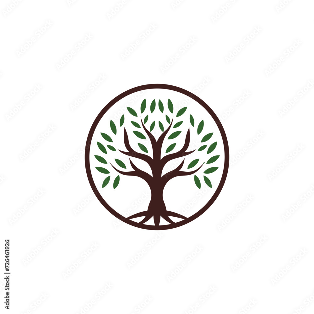 Tree logo icon template design. Garden plant natural line symbol. Green branch with leaves business sign. Vector illustration. Tree logo icon template design. Garden plant natural line symbol. Green branch with leaves business sign. Vector illustration.