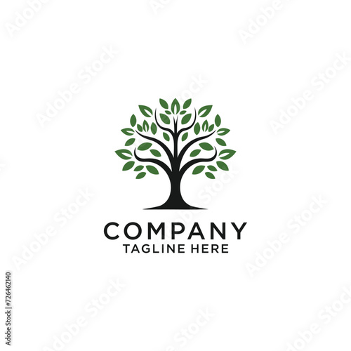 Tree logo icon template design. Garden plant natural line symbol. Green branch with leaves business sign. Vector illustration.