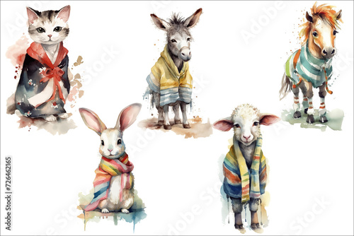 Safari Animal set cat, rabbit, horse, sheep, donkey in 3d style. Isolated illustration