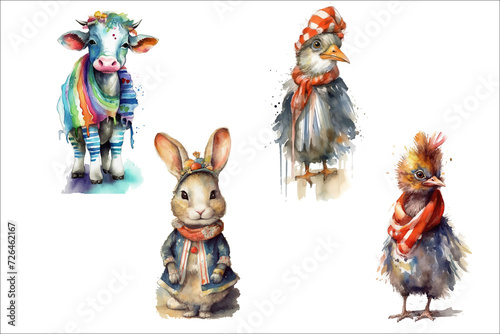 Safari Animal set rabbit, cow, hen, rooster in 3d style. Isolated  illustration © Zaleman